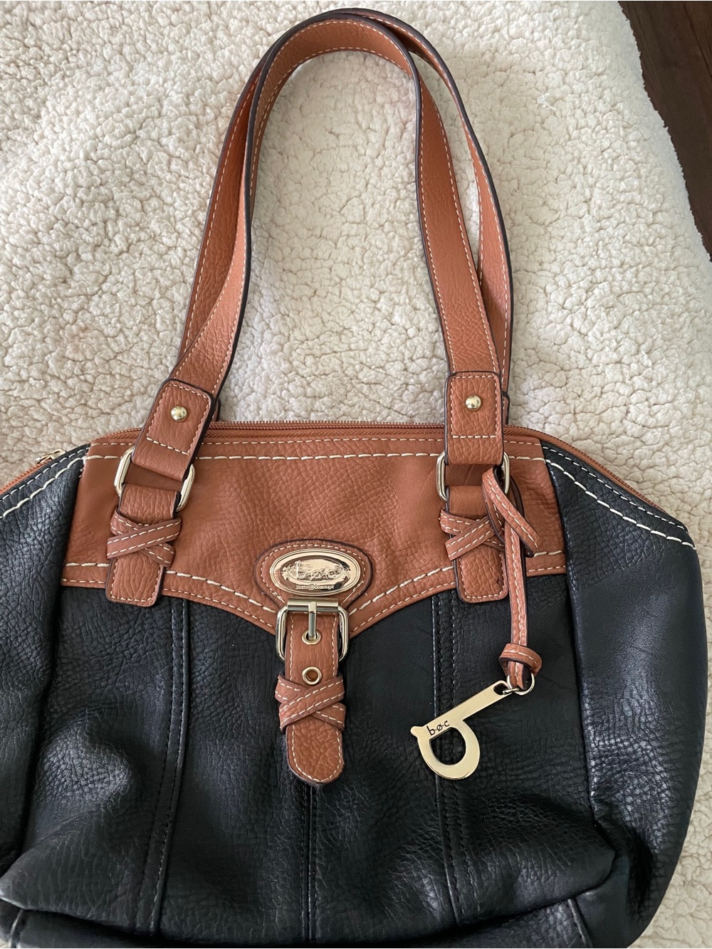 b.o.c. Black and Brown Two-Tone Leather Shoulder Bag